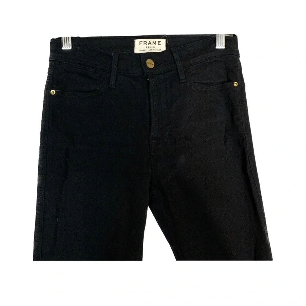 Frame Black Le High Skinny High Waist Ripped Knee Denim Jeans - Picture 4 of 13